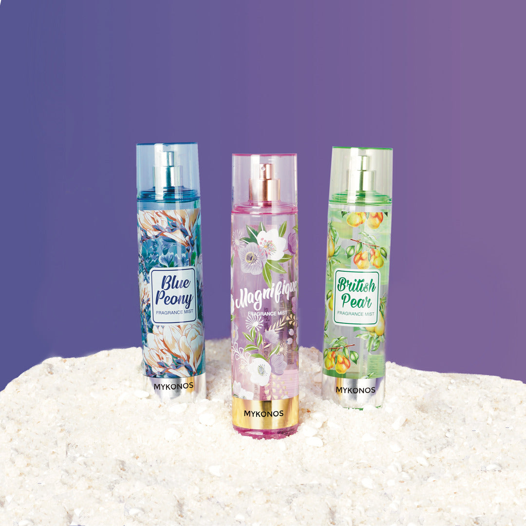 Mykonos Blue Peony Fragrance Mist – styled shot 1