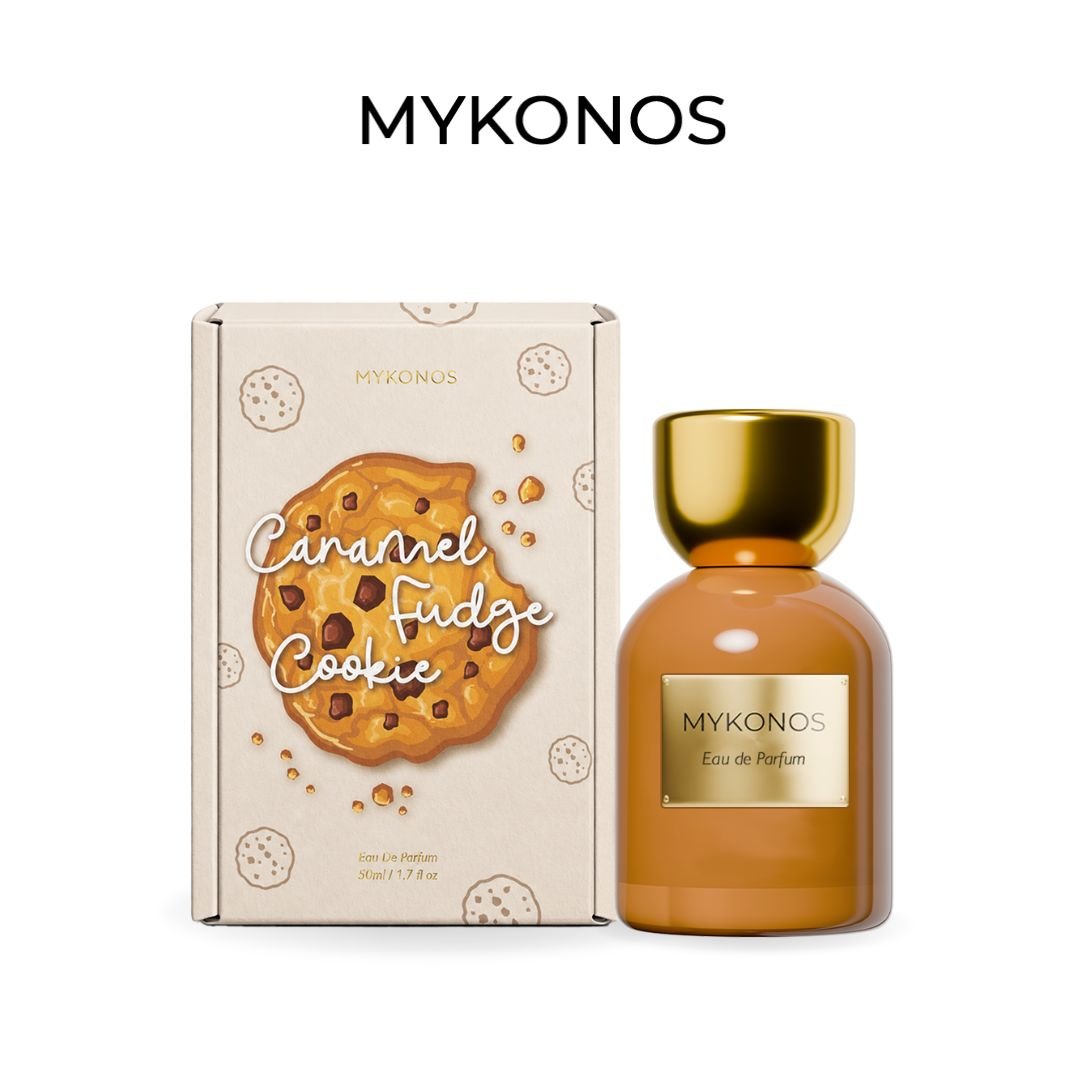 Mykonos Caramel Fudge Cookie Eau de Parfum – bottle and box
