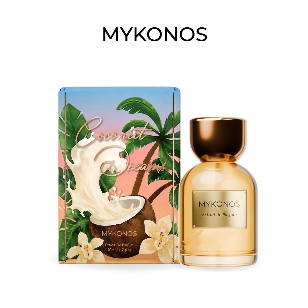 Mykonos Coconut Dreams Extrait de Parfum – bottle and box